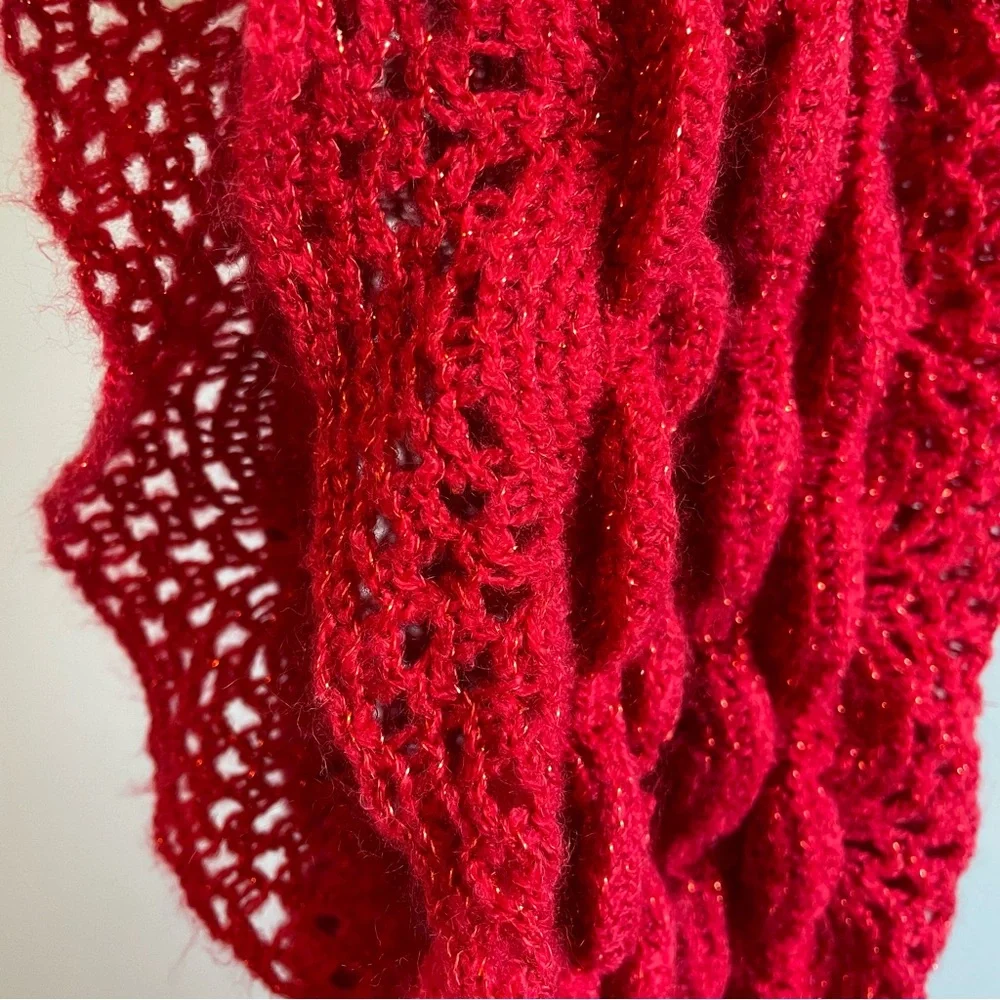 Betsey Johnson Red Metallic Infinity Neck Knit Scarf